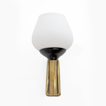 Pair of Mid-century Modern Italian Brass and Opaline Murano Glass Sconces, 1950s - Image 4