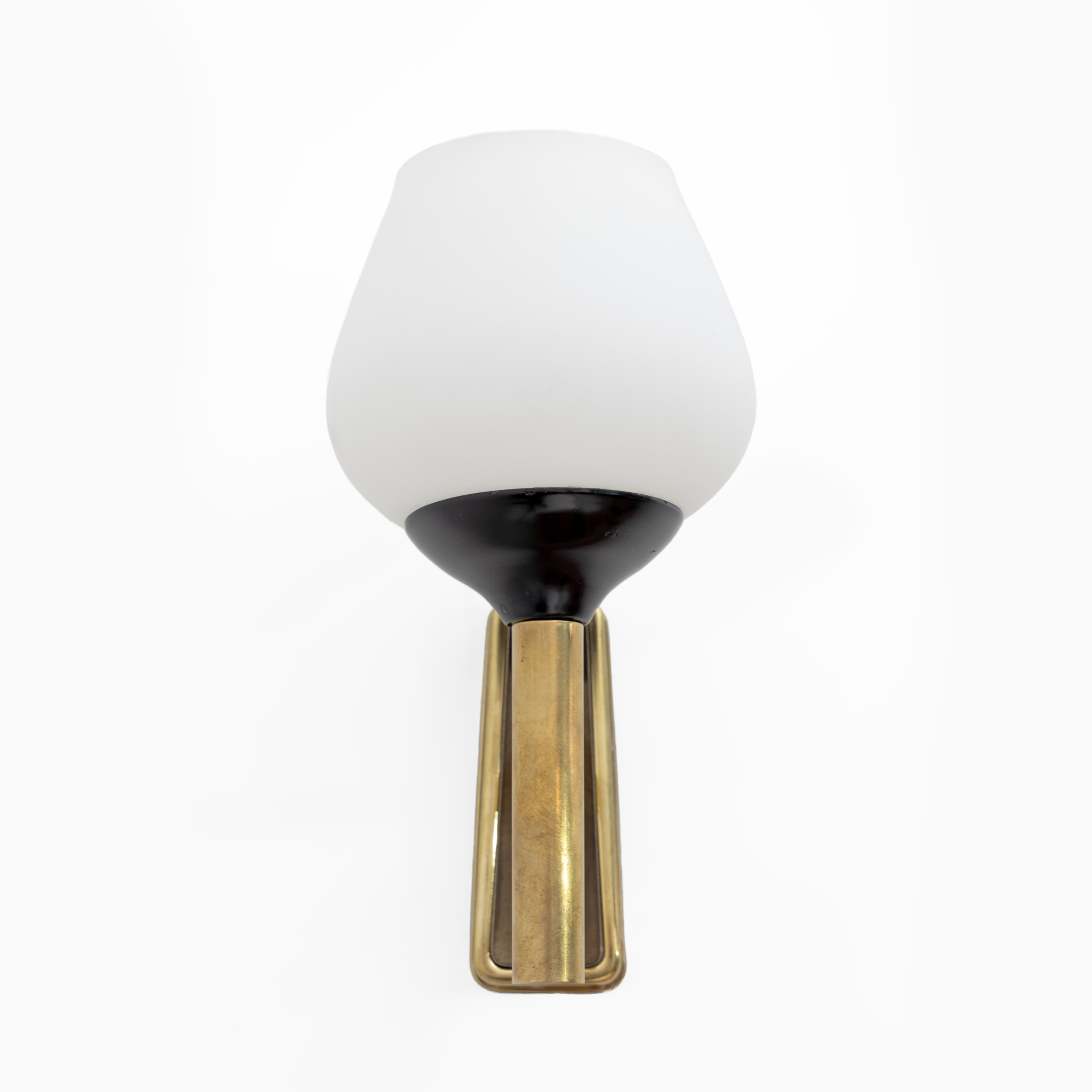 Pair of Mid-century Modern Italian Brass and Opaline Murano Glass Sconces, 1950s