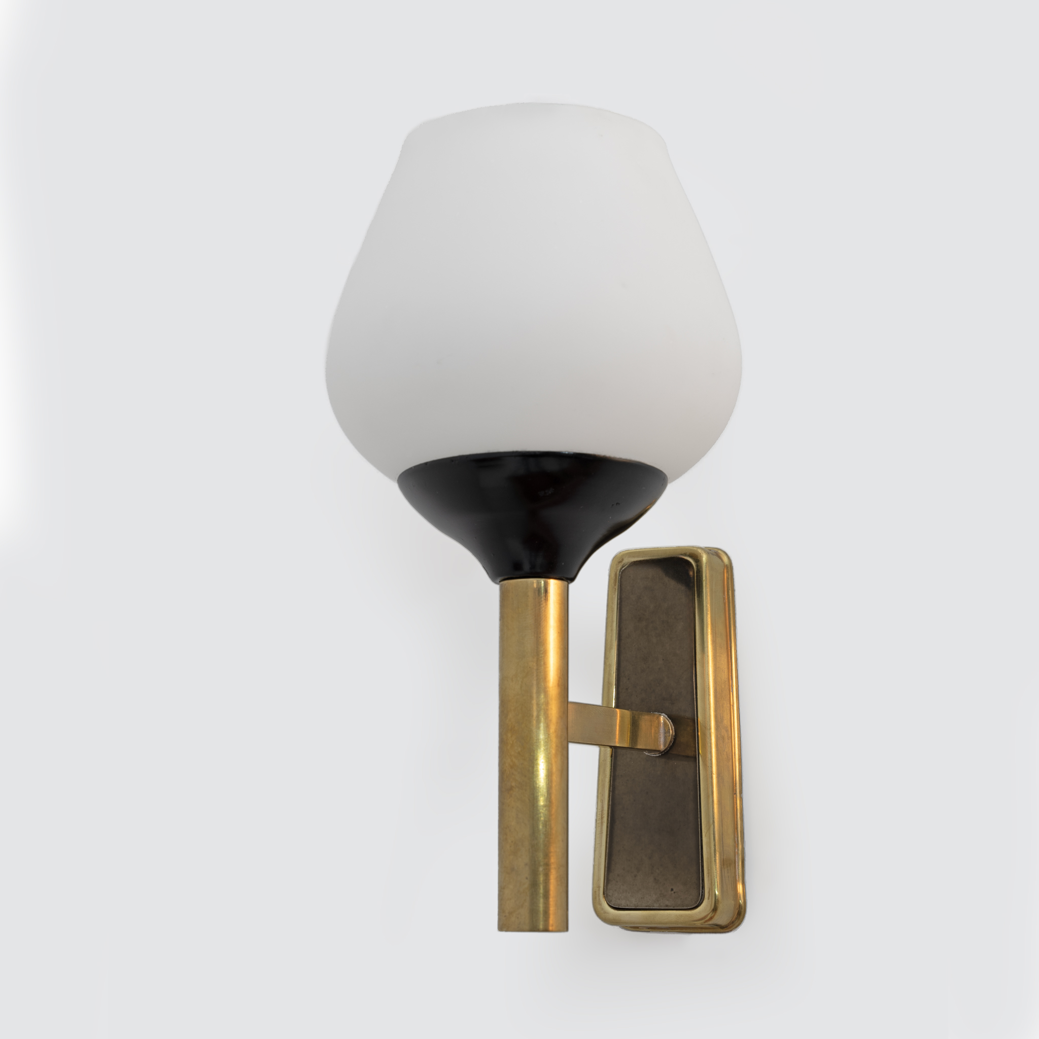 Pair of Mid-century Modern Italian Brass and Opaline Murano Glass Sconces, 1950s