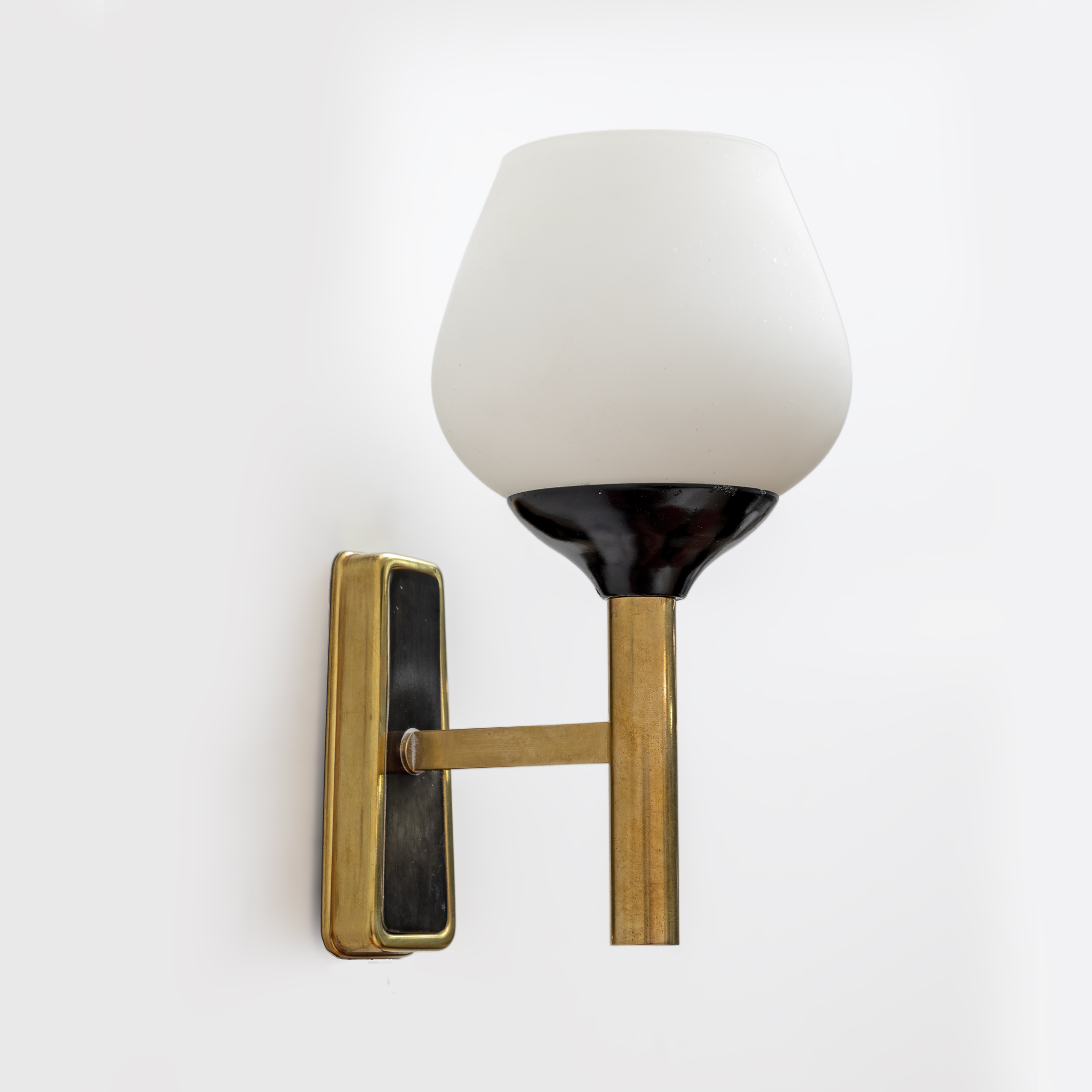 Pair of Mid-century Modern Italian Brass and Opaline Murano Glass Sconces, 1950s