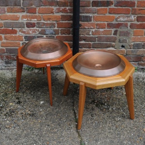 Octagonal Wooden Tables With Spun Copper Concave Tops, 1980s