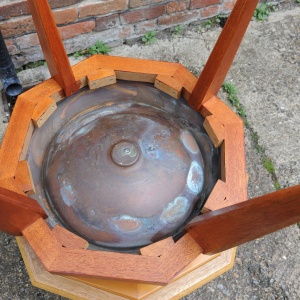 Octagonal Wooden Tables With Spun Copper Concave Tops, 1980s