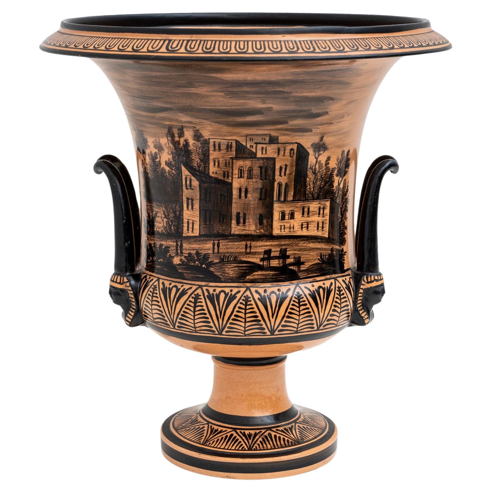 Giustiniani Manufacture Mid-19th Century Earthenware Crater Vase, Naples