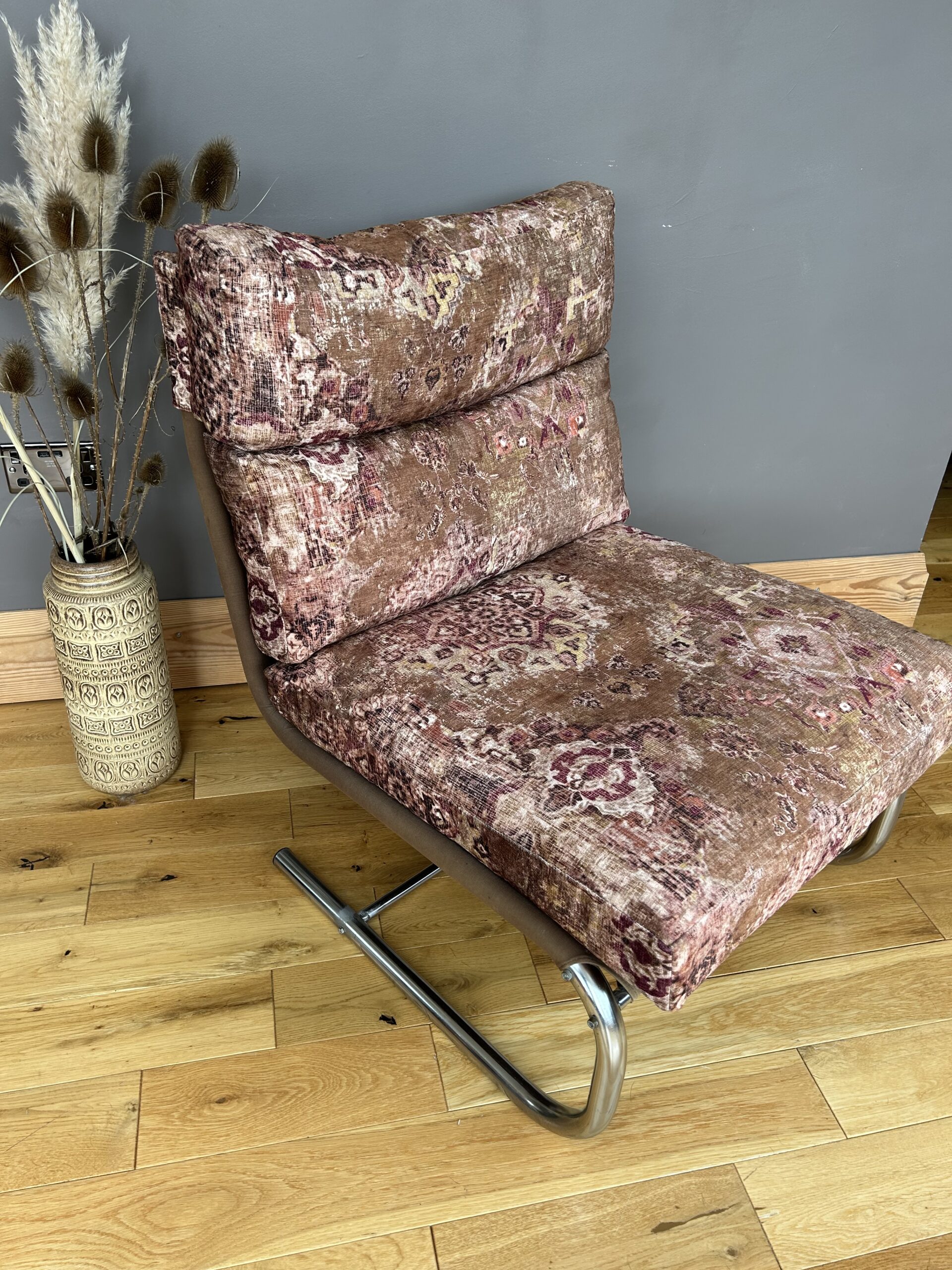 1970s chrome lounge chair designed for Habitat – new upholstery