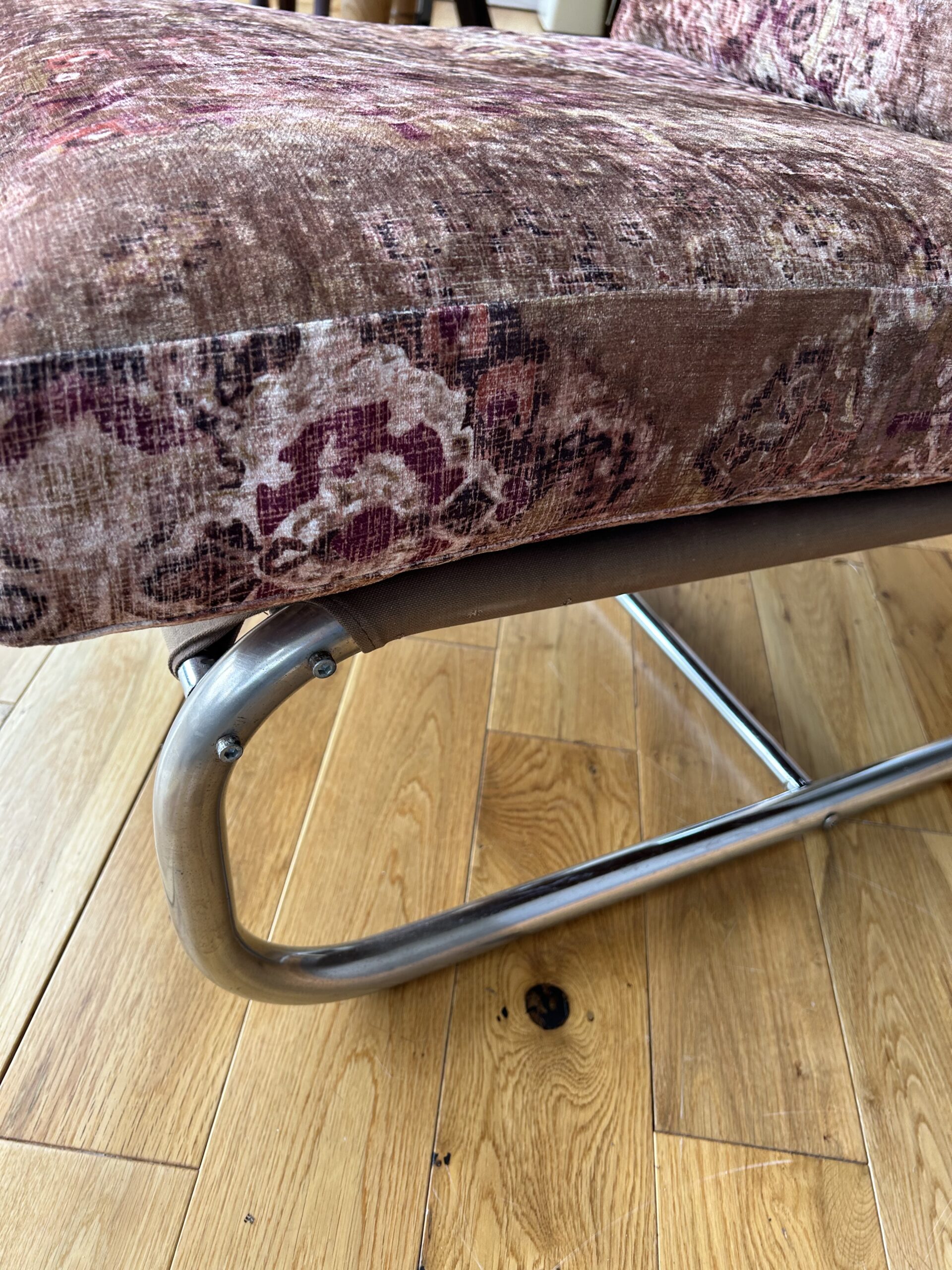 1970s chrome lounge chair designed for Habitat – new upholstery