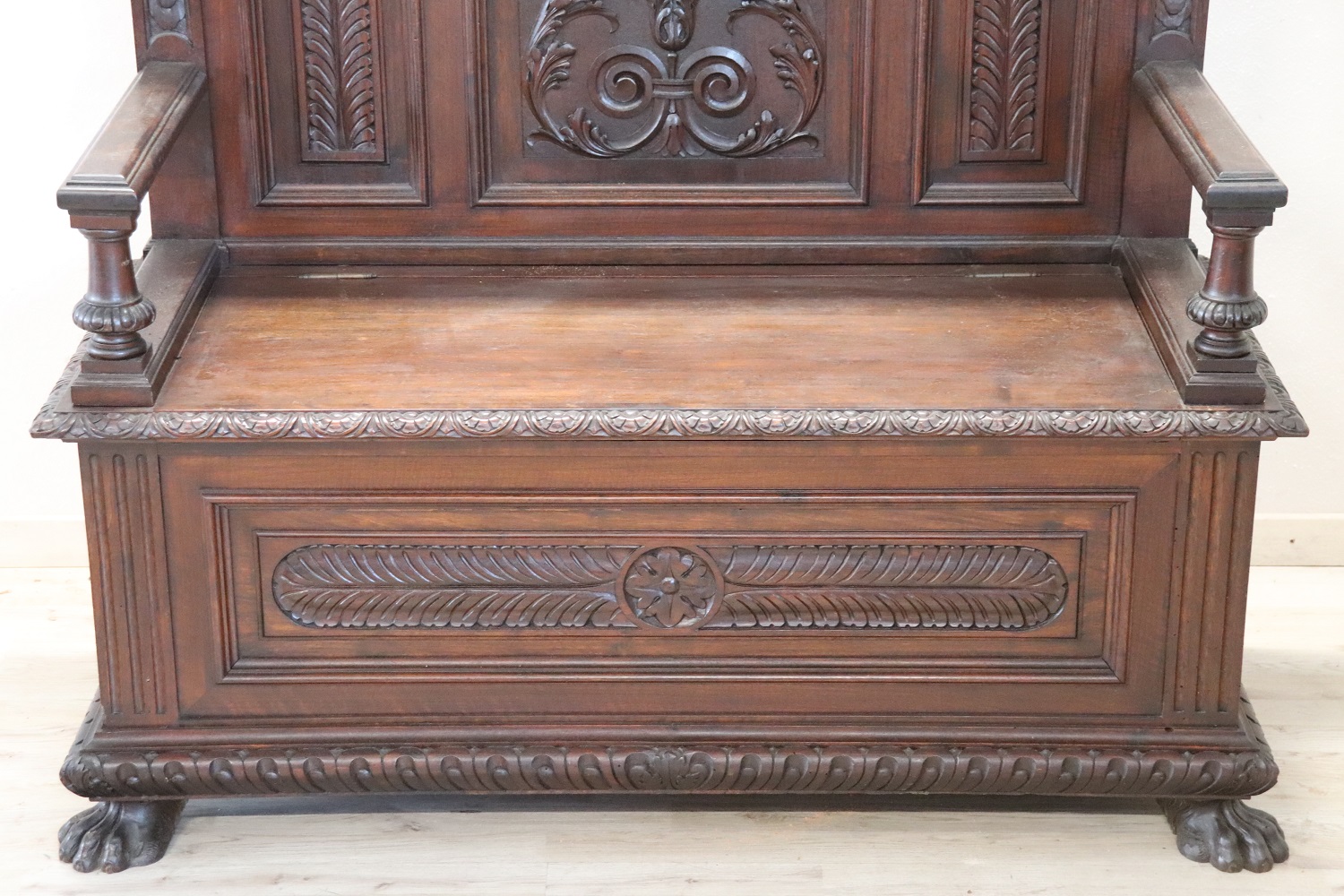 Late 19th Century Carved Walnut Bench