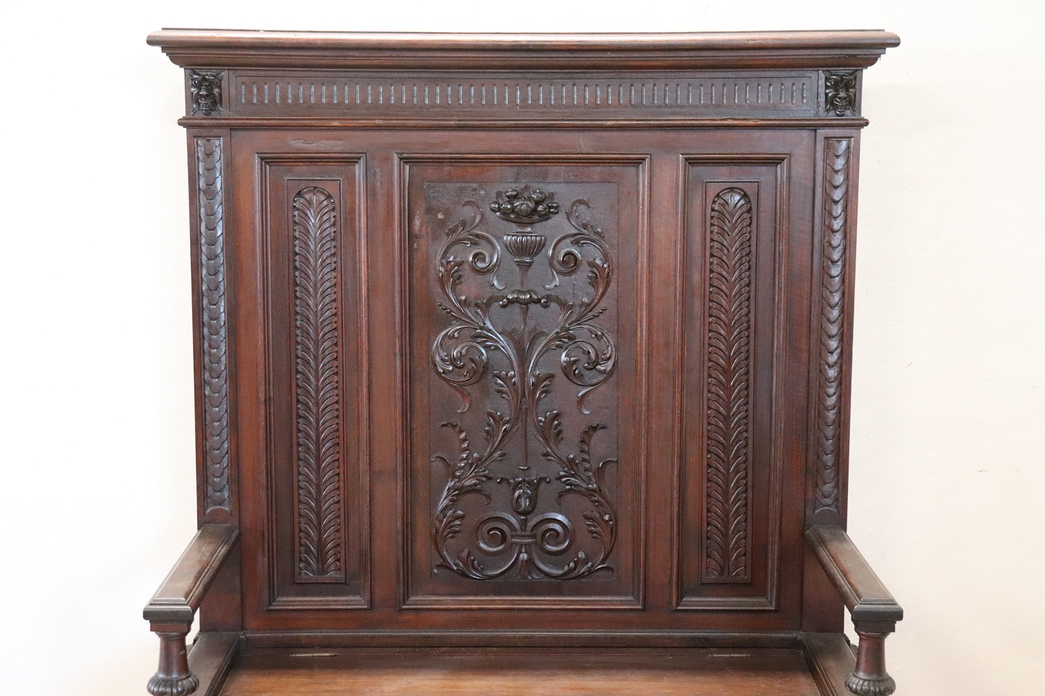 Late 19th Century Carved Walnut Bench
