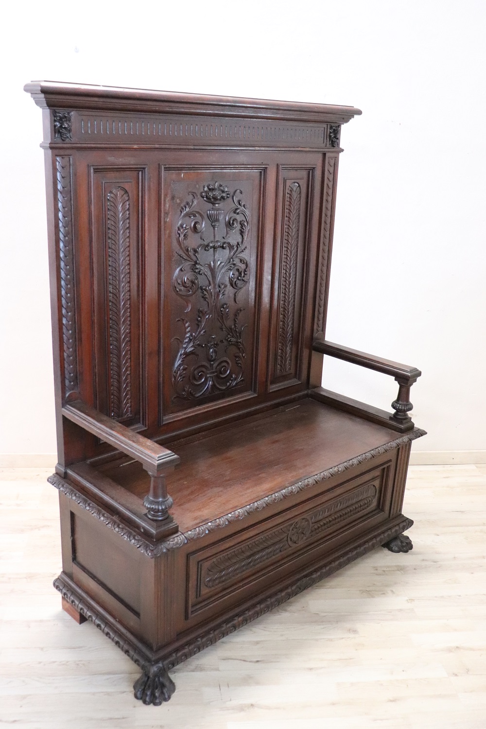 Late 19th Century Carved Walnut Bench