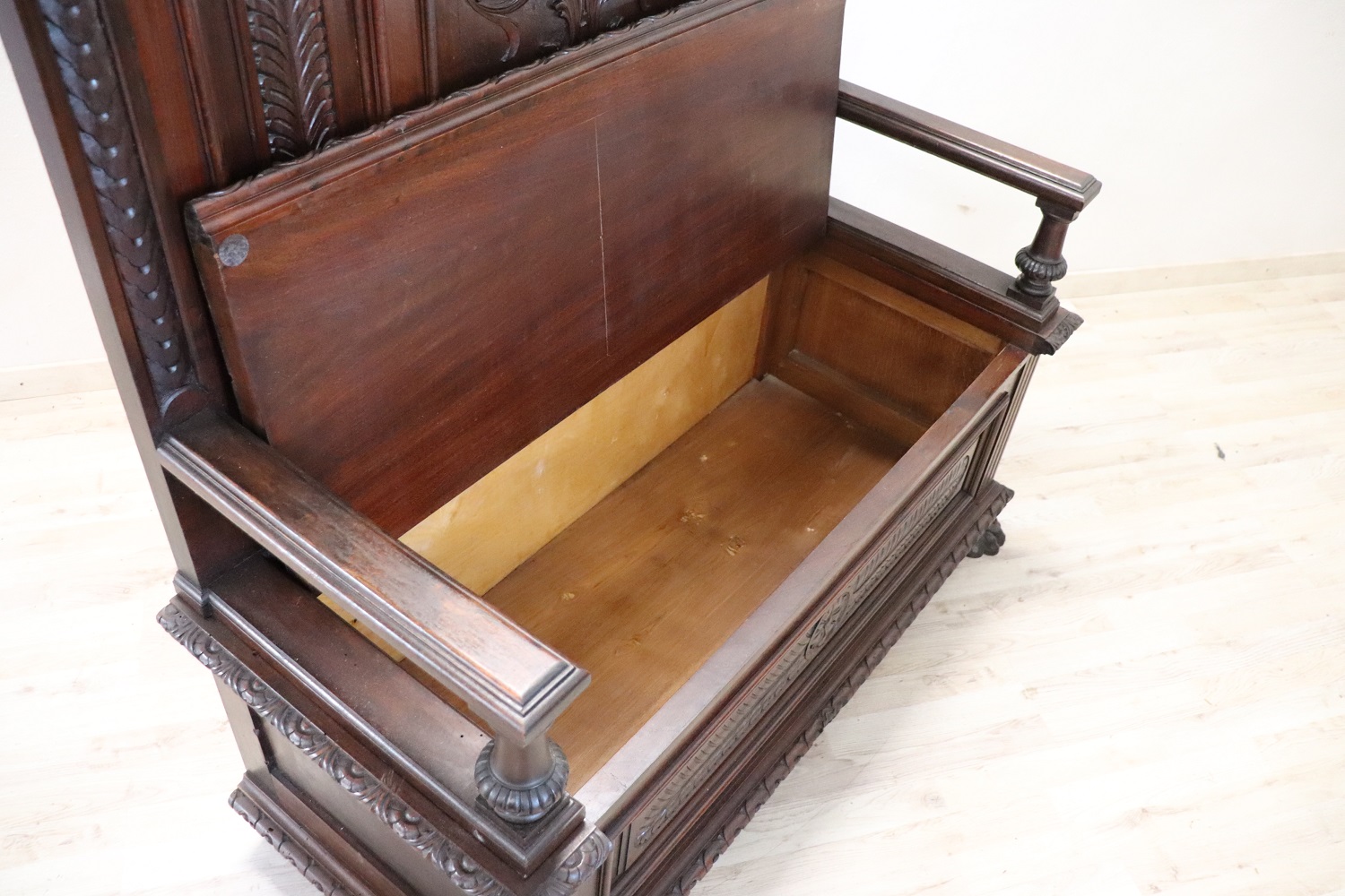 Late 19th Century Carved Walnut Bench