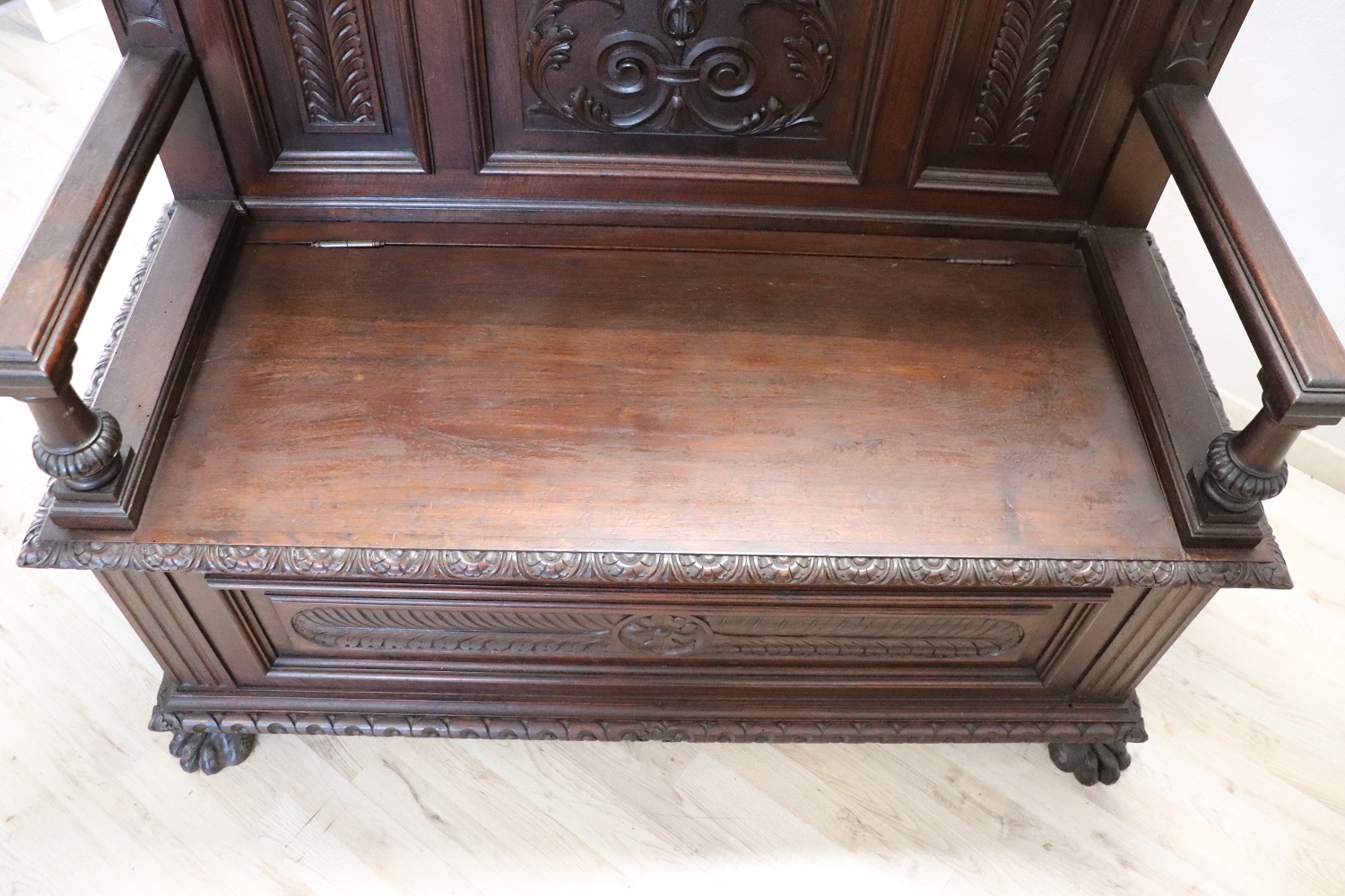 Late 19th Century Carved Walnut Bench