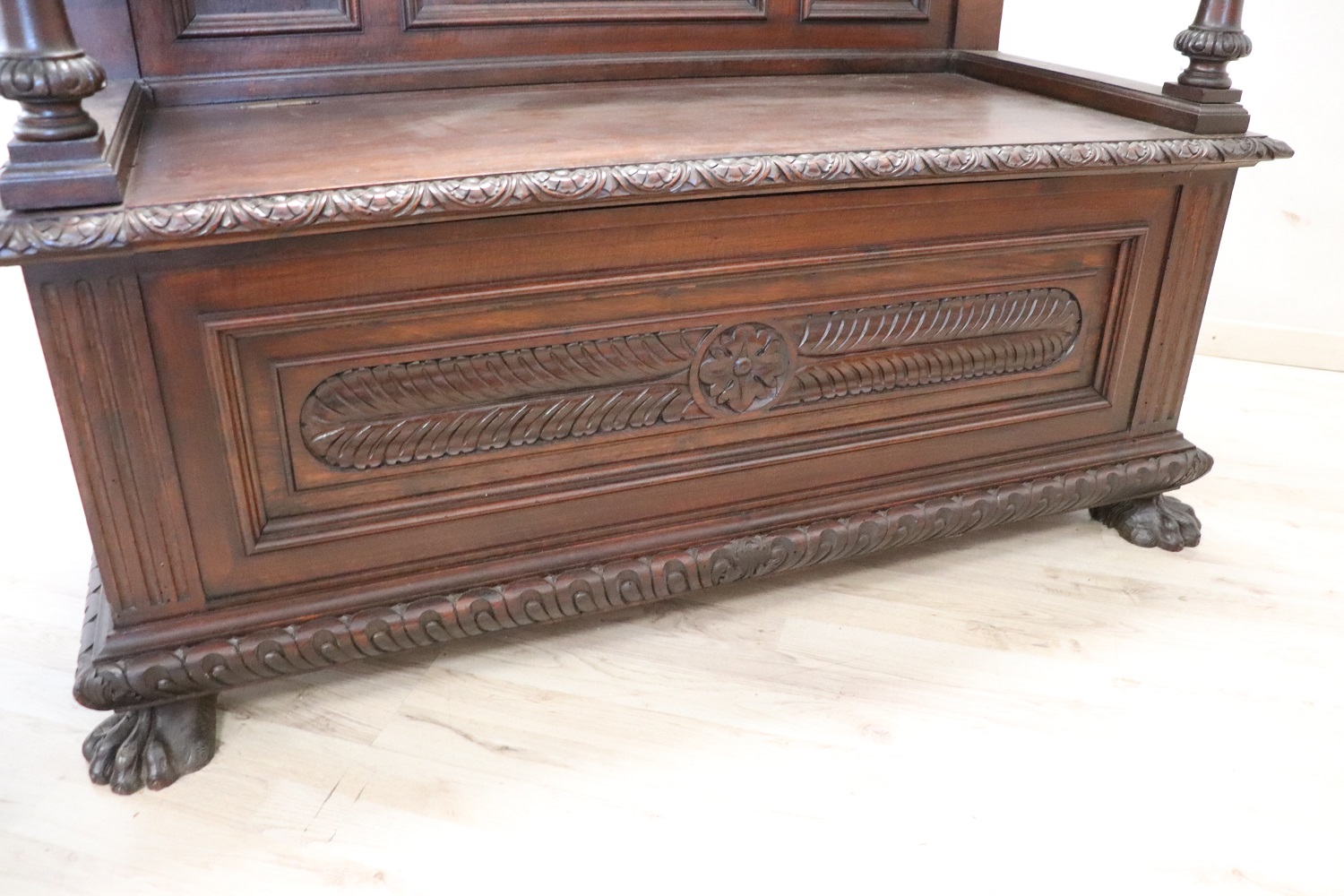 Late 19th Century Carved Walnut Bench