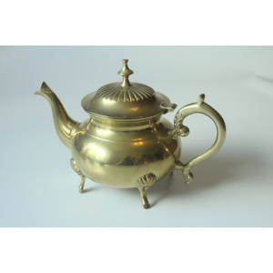 Metal teapot gold plated, inside silver plated, with milk pot and sugar bowl as a set, vintage from the 70s
