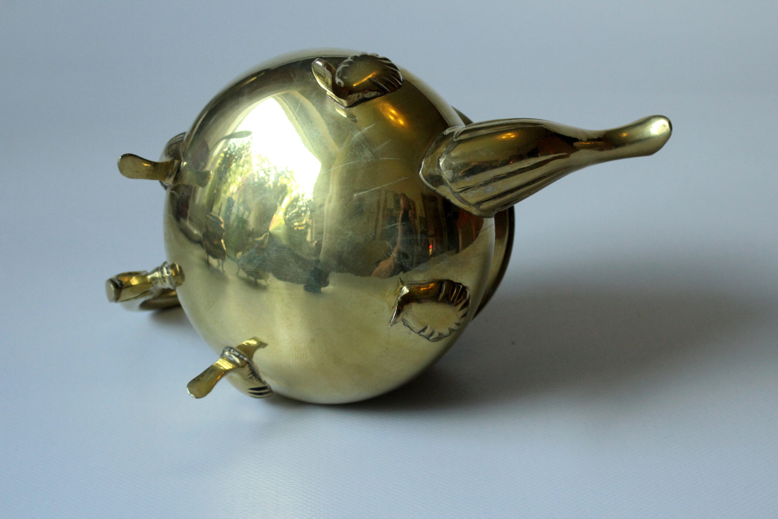 Metal teapot gold plated, inside silver plated, with milk pot and sugar bowl as a set, vintage from the 70s