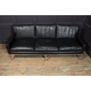 Mid Century Scandinavian Modern Black Leather Sofa