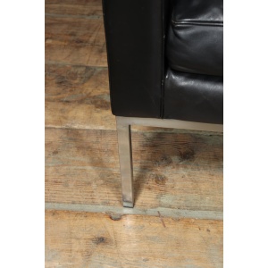 Mid Century Scandinavian Modern Black Leather Sofa