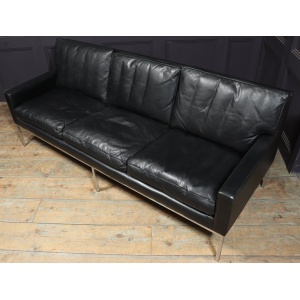 Mid Century Scandinavian Modern Black Leather Sofa