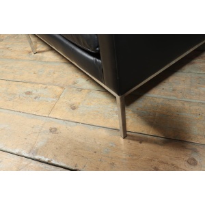 Mid Century Scandinavian Modern Black Leather Sofa