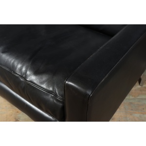 Mid Century Scandinavian Modern Black Leather Sofa