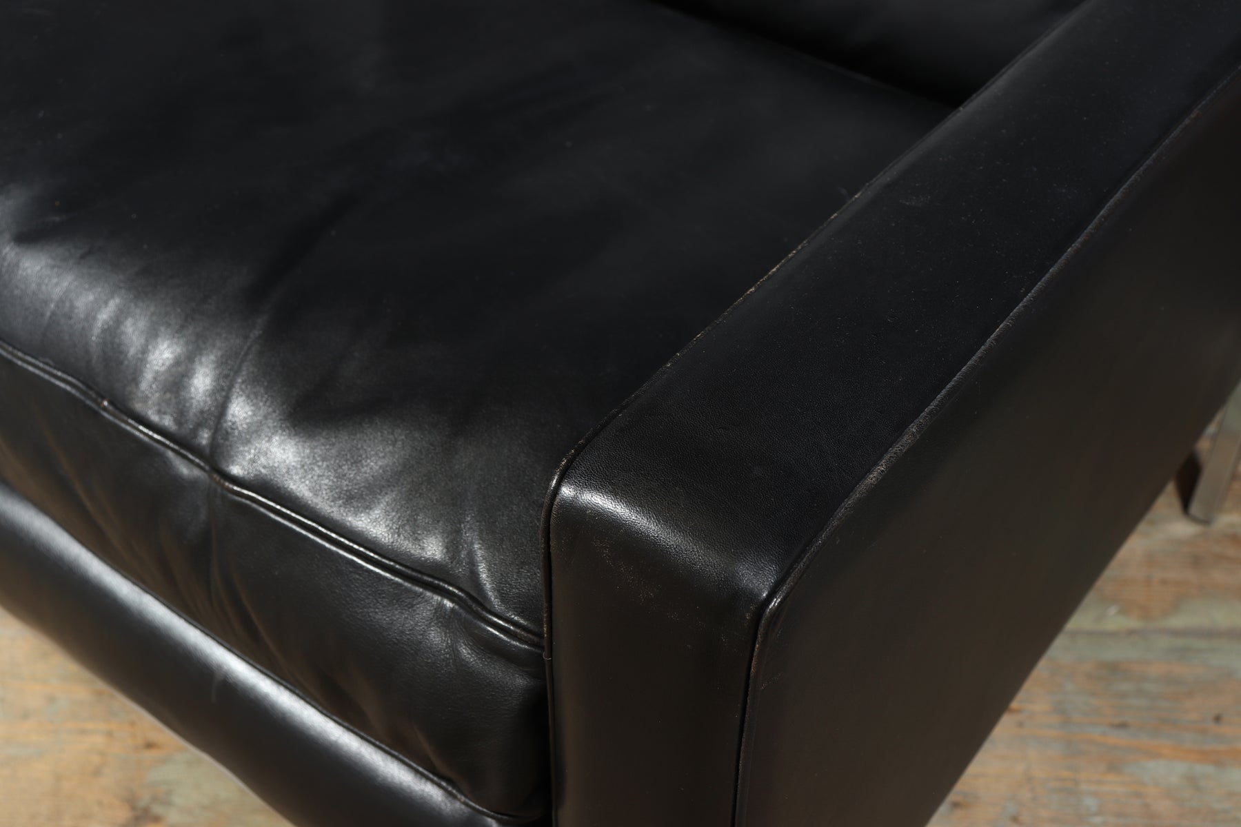 Mid Century Scandinavian Modern Black Leather Sofa