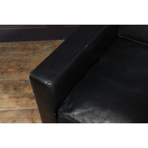 Mid Century Scandinavian Modern Black Leather Sofa