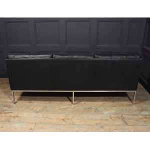 Mid Century Scandinavian Modern Black Leather Sofa