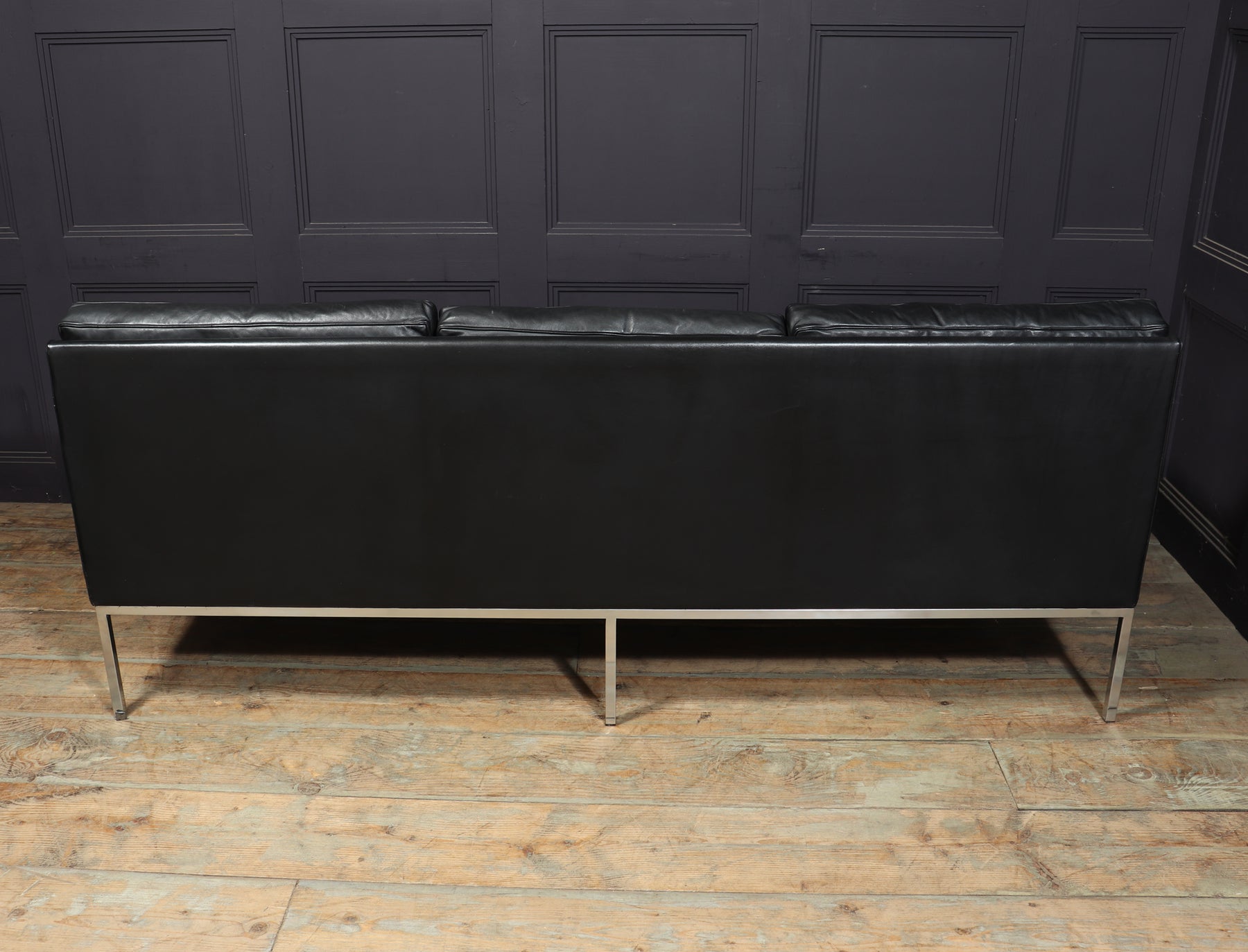 Mid Century Scandinavian Modern Black Leather Sofa