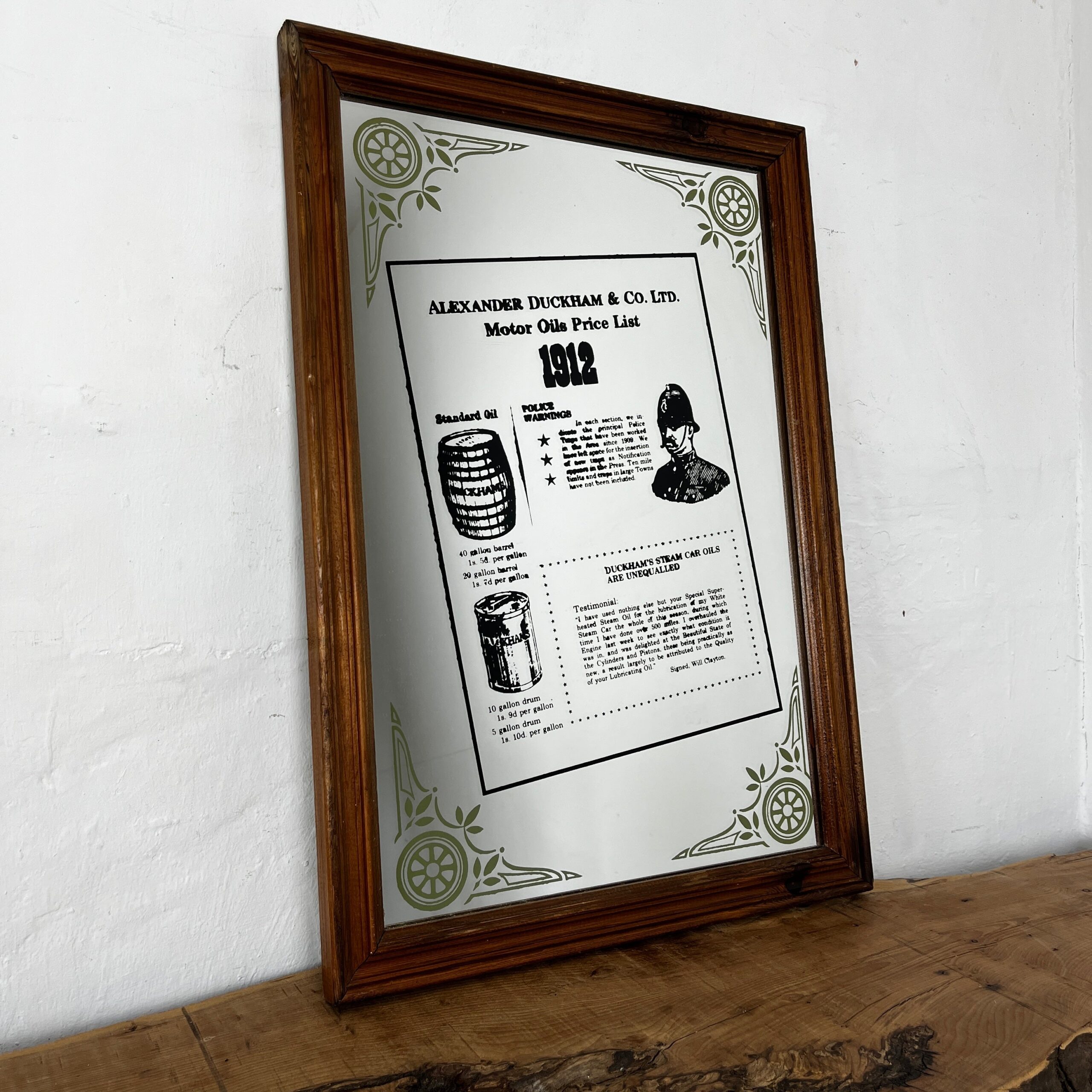 Vintage Pub Advertising Mirror Sign Alexander Duckham And Co Ltd Oil List 1912