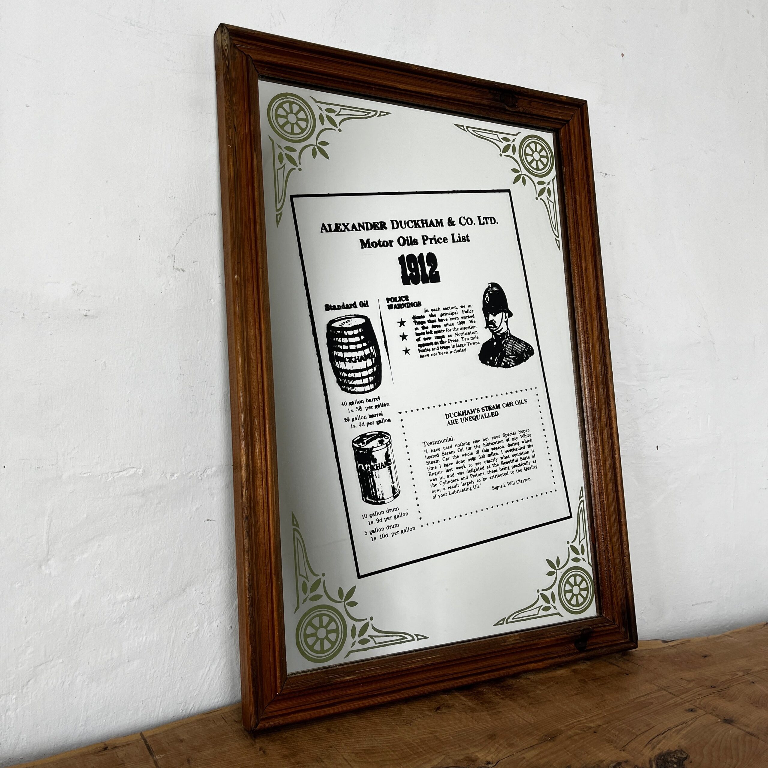 Vintage Pub Advertising Mirror Sign Alexander Duckham And Co Ltd Oil List 1912