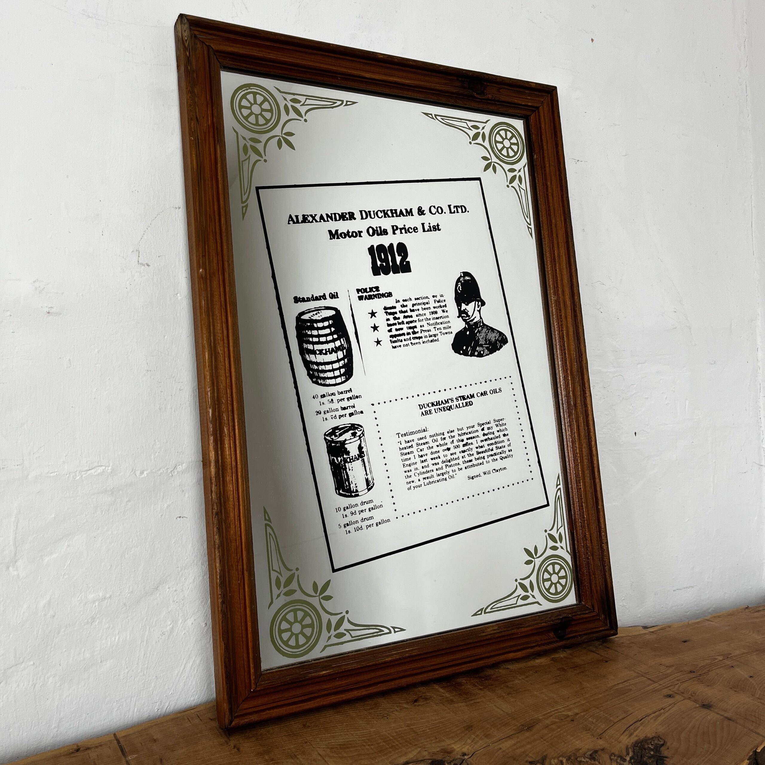Vintage Pub Advertising Mirror Sign Alexander Duckham And Co Ltd Oil List 1912