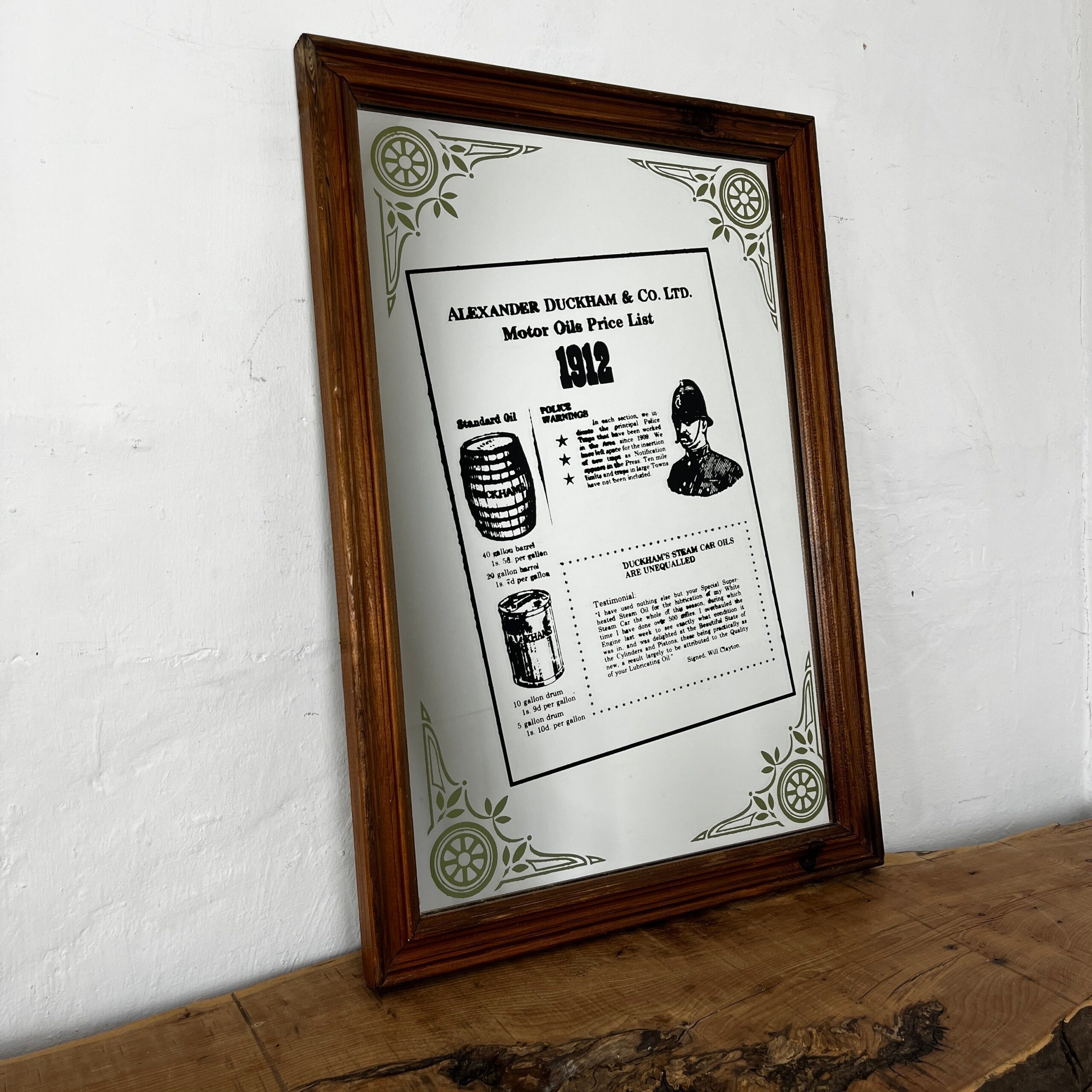 Vintage Pub Advertising Mirror Sign Alexander Duckham And Co Ltd Oil List 1912