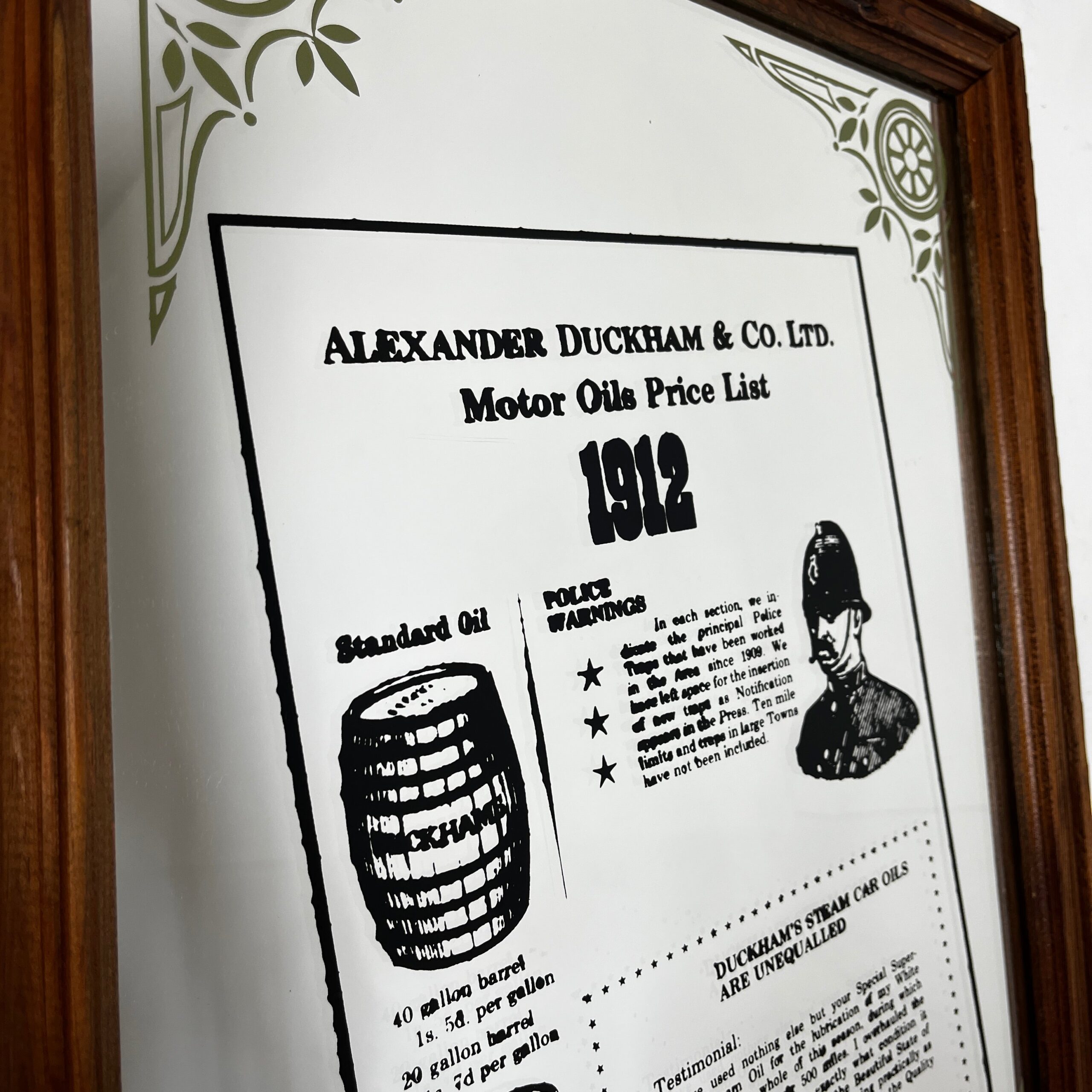 Vintage Pub Advertising Mirror Sign Alexander Duckham And Co Ltd Oil List 1912