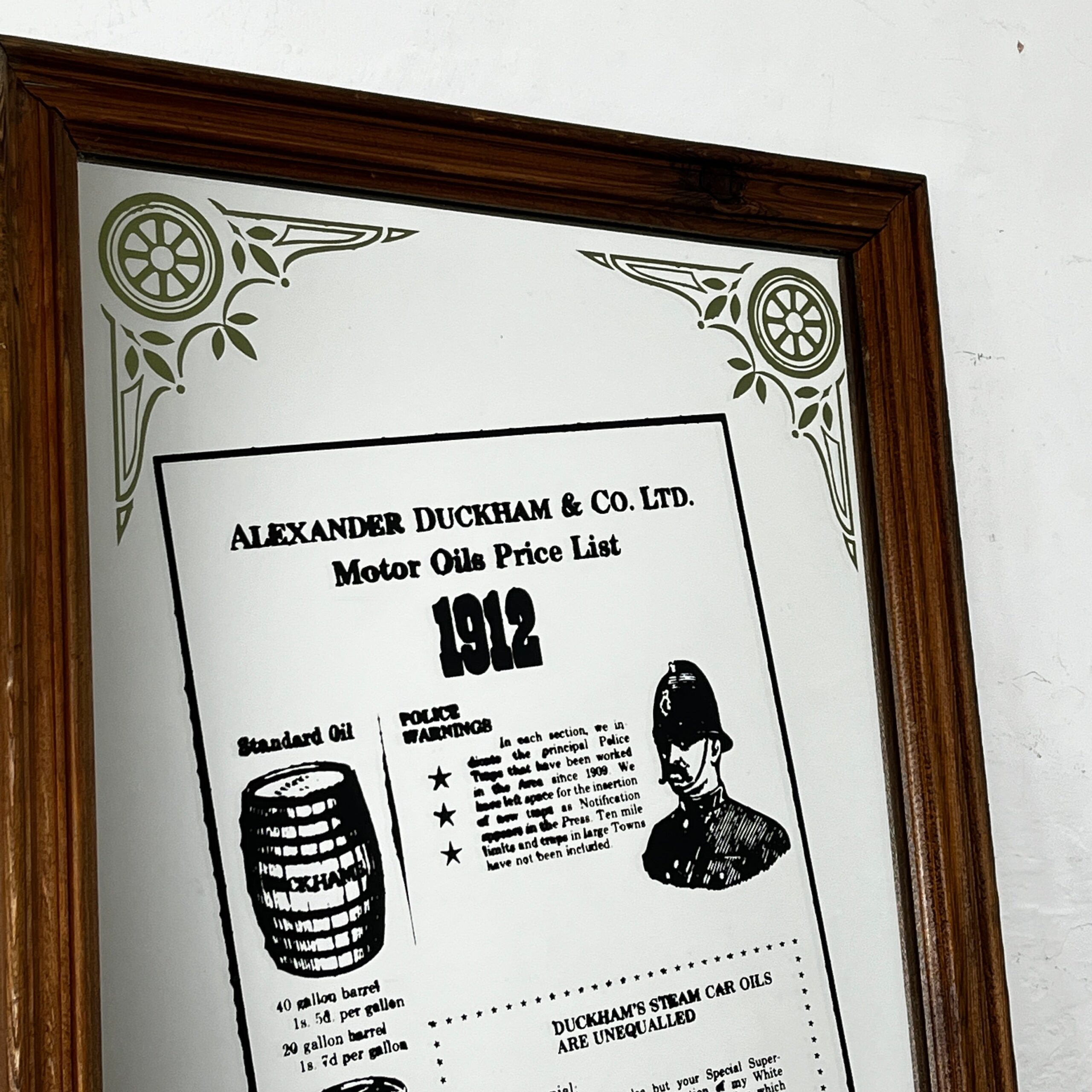 Vintage Pub Advertising Mirror Sign Alexander Duckham And Co Ltd Oil List 1912