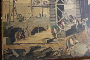 Vintage Abbé Prévost the stonemasons at work oil on paper