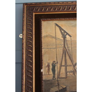 Vintage Abbé Prévost the stonemasons at work oil on paper