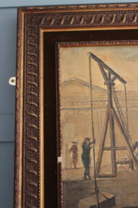 Vintage Abbé Prévost the stonemasons at work oil on paper