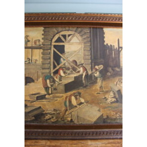 Vintage Abbé Prévost the stonemasons at work oil on paper