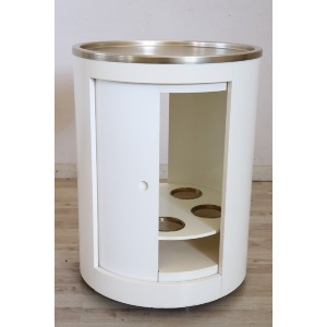 Space Age White Bar Cart on Wheels with Sliding Door, 1960s