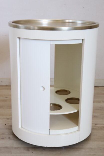 Space Age White Bar Cart on Wheels with Sliding Door, 1960s - Image 6