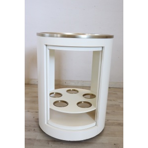 Space Age White Bar Cart on Wheels with Sliding Door, 1960s