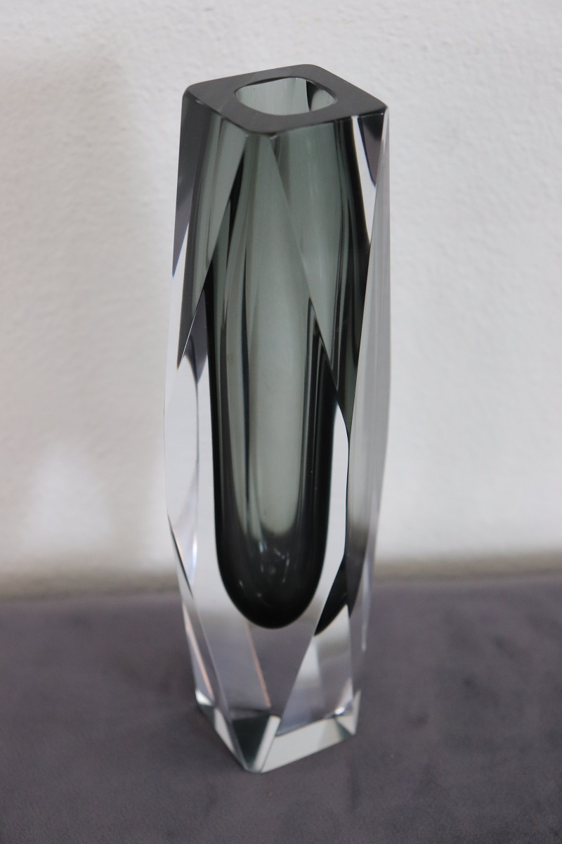 Art Glass Smoked Grey Vase By Flavio Poli For A. Mandruzzato, 1960s