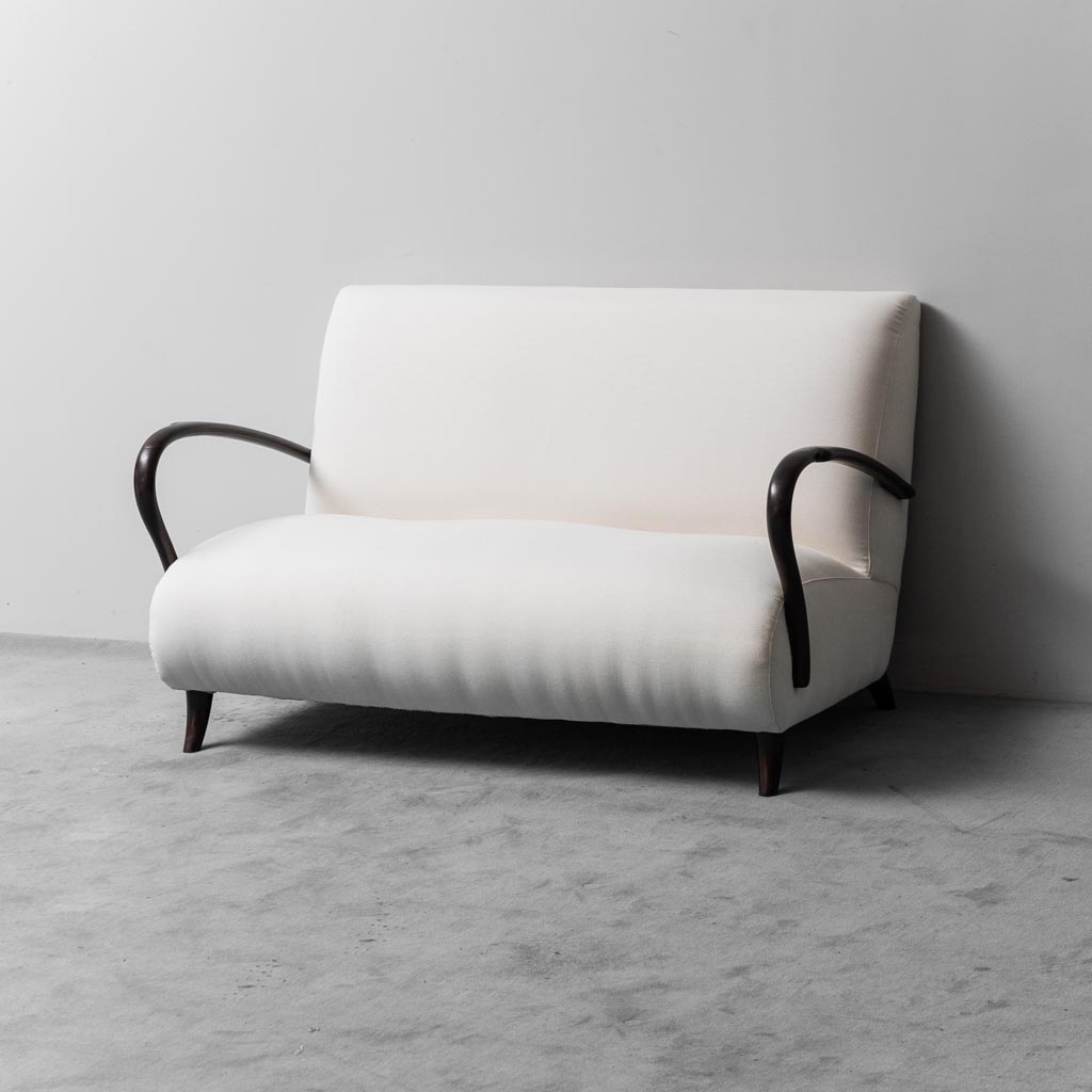 Modern 70s Sofa And Armchair Set In White Wood Fabric
