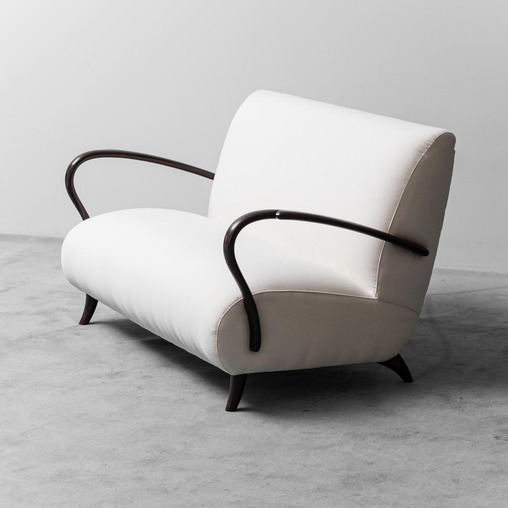 Modern 70s Sofa And Armchair Set In White Wood Fabric
