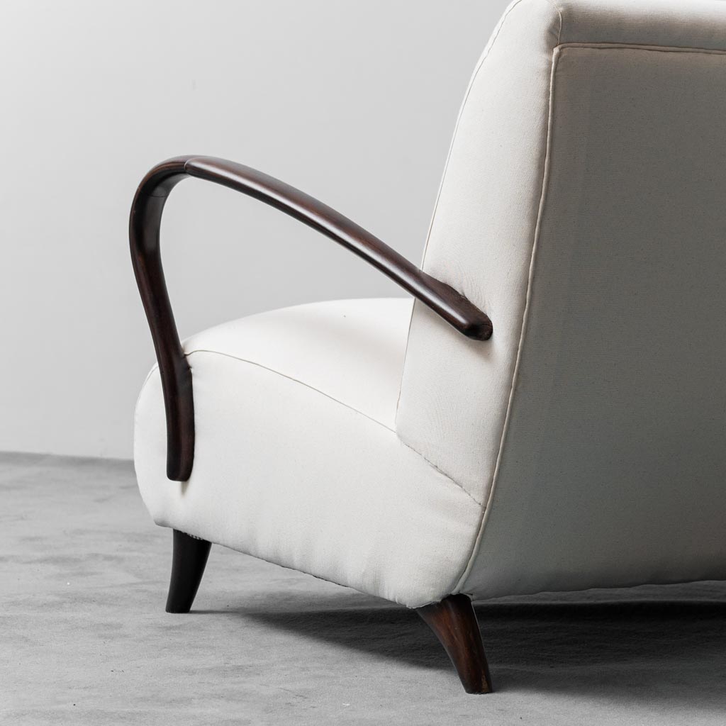 Modern 70s Sofa And Armchair Set In White Wood Fabric