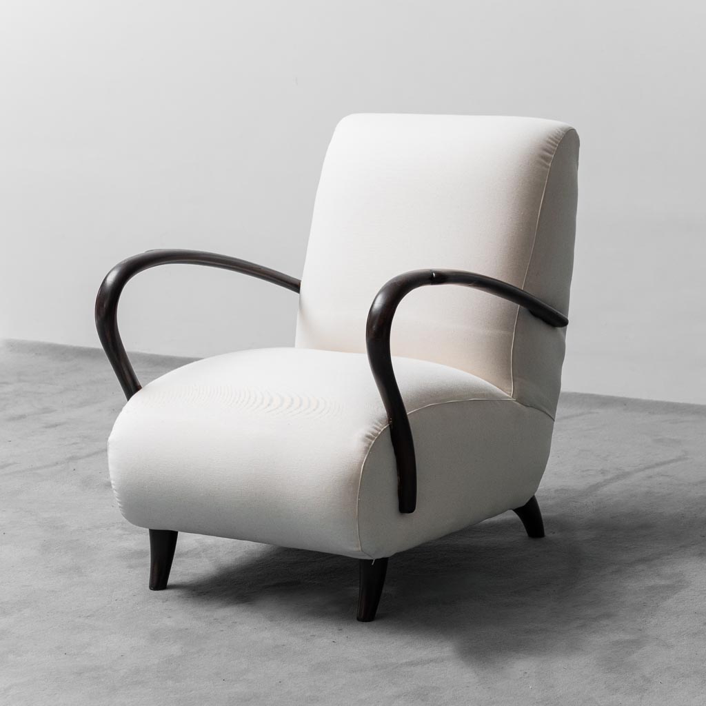 Modern 70s Sofa And Armchair Set In White Wood Fabric