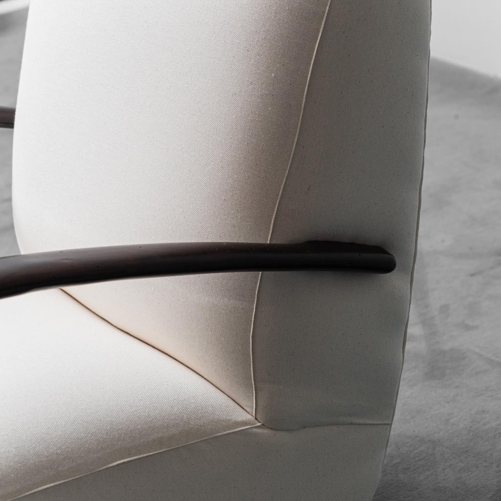 Modern 70s Sofa And Armchair Set In White Wood Fabric
