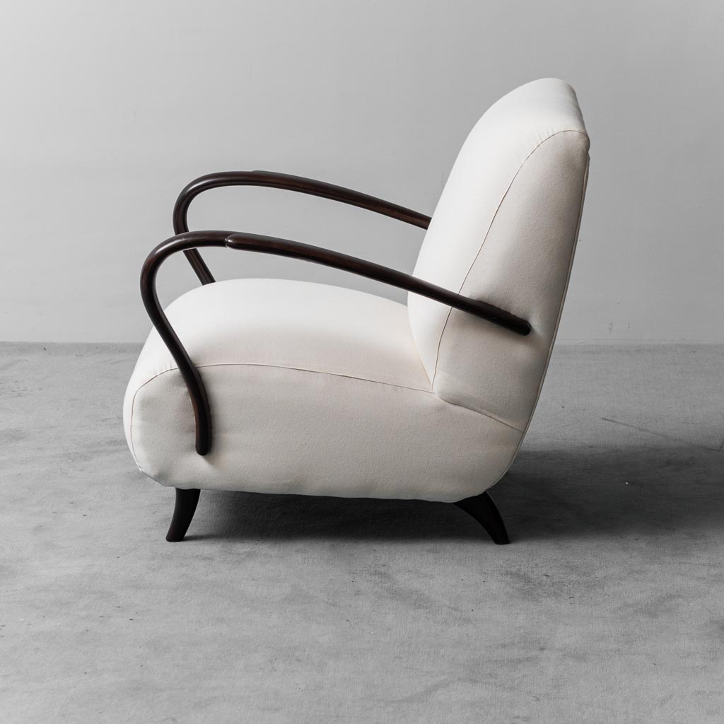 Modern 70s Sofa And Armchair Set In White Wood Fabric
