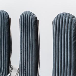 Set 4 Blue Velvet Chairs Metal 1970s Modern Vintage