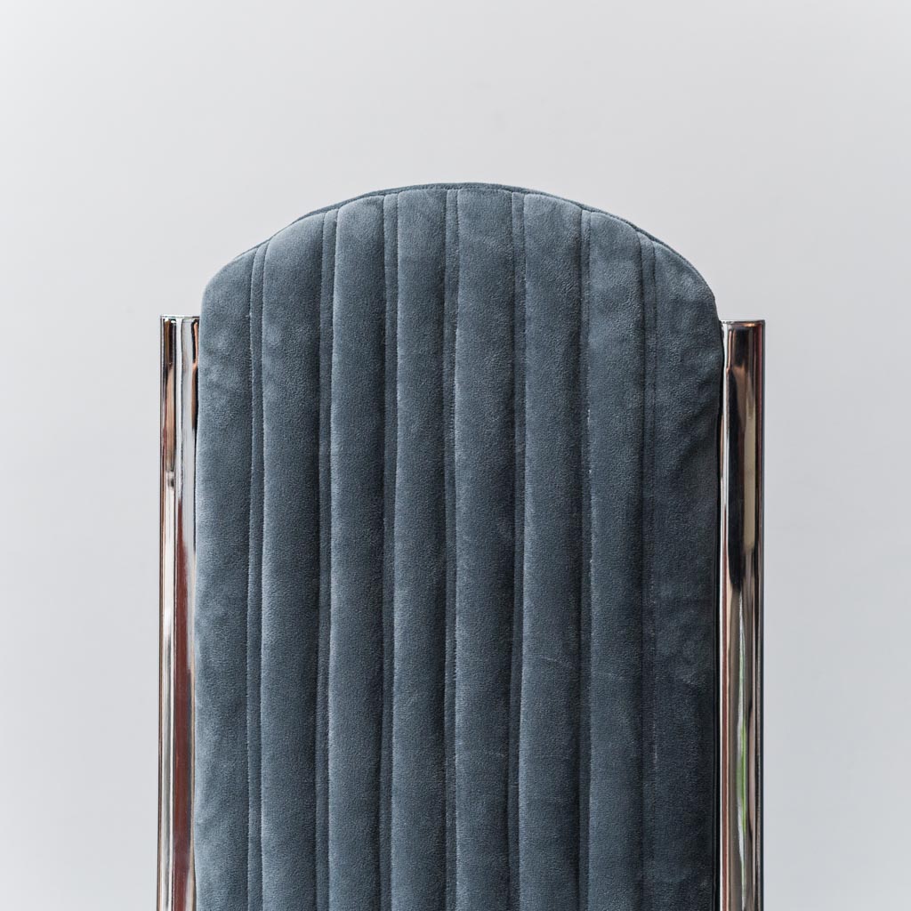 Set 4 Blue Velvet Chairs Metal 1970s Modern Vintage