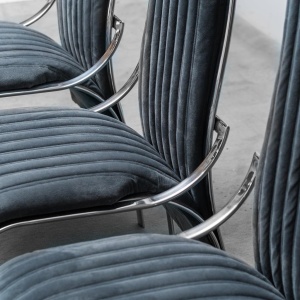 Set 4 Blue Velvet Chairs Metal 1970s Modern Vintage