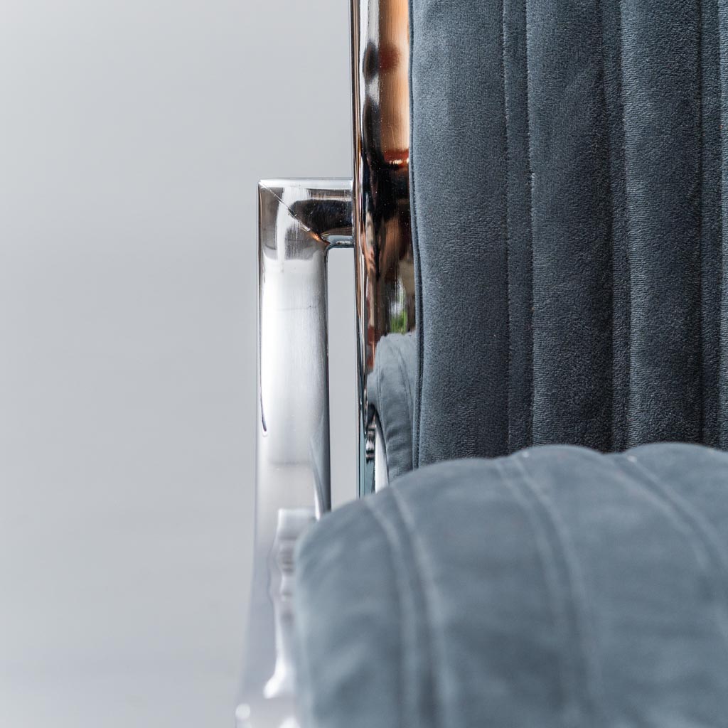 Set 4 Blue Velvet Chairs Metal 1970s Modern Vintage